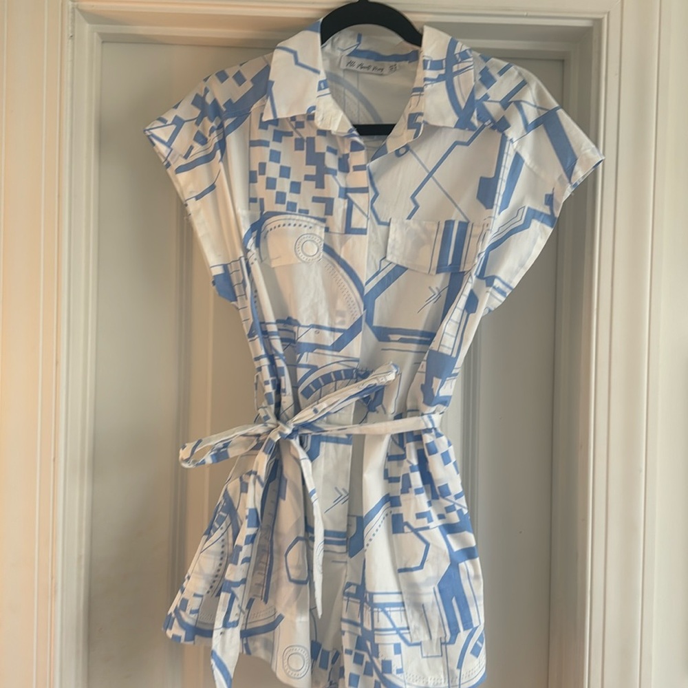 Blue and white romper. Sooo cute. Size US 2.